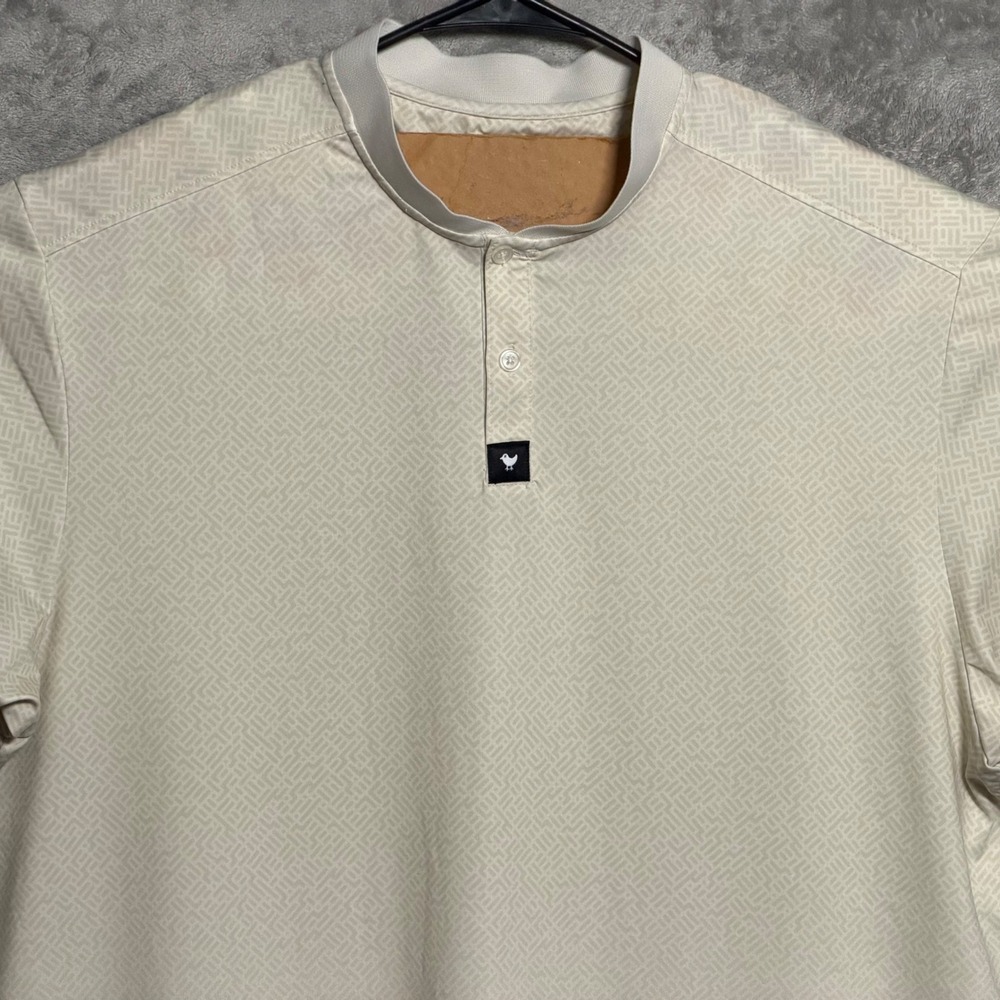 Bad Birdie Golf Polo Mens 2XL Tan Beige White Geometric Blade Collar Golf Preppy